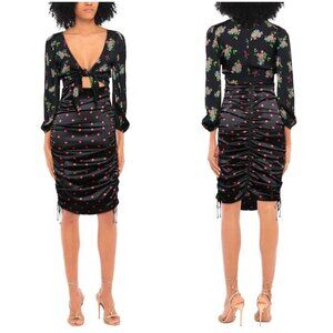 NWT For Love & Lemons Black Floral Bodycon Midi Dress $249